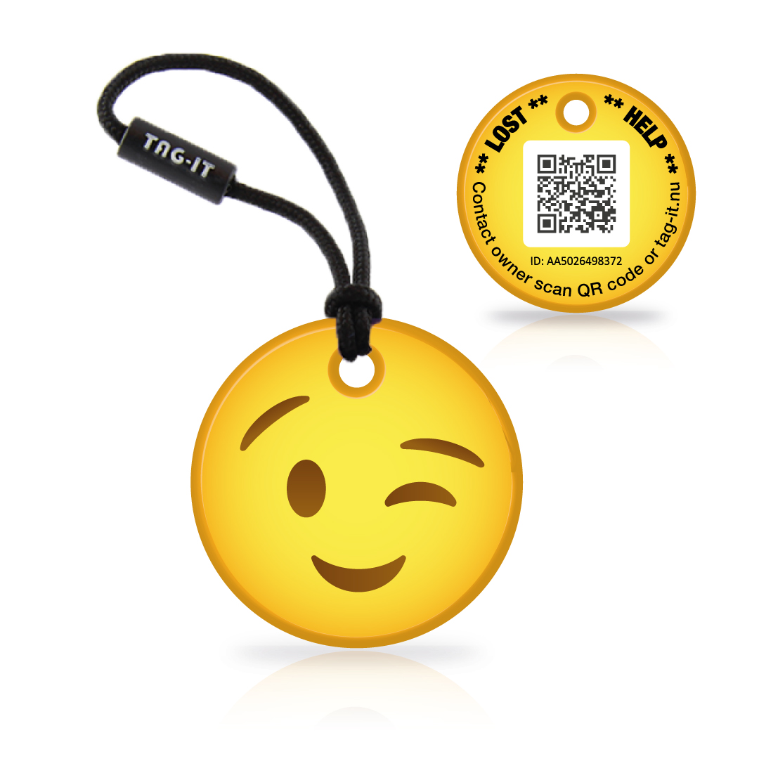 TAG-IT Smiley Nøglering med QR kode - "Blinkende Smiley"