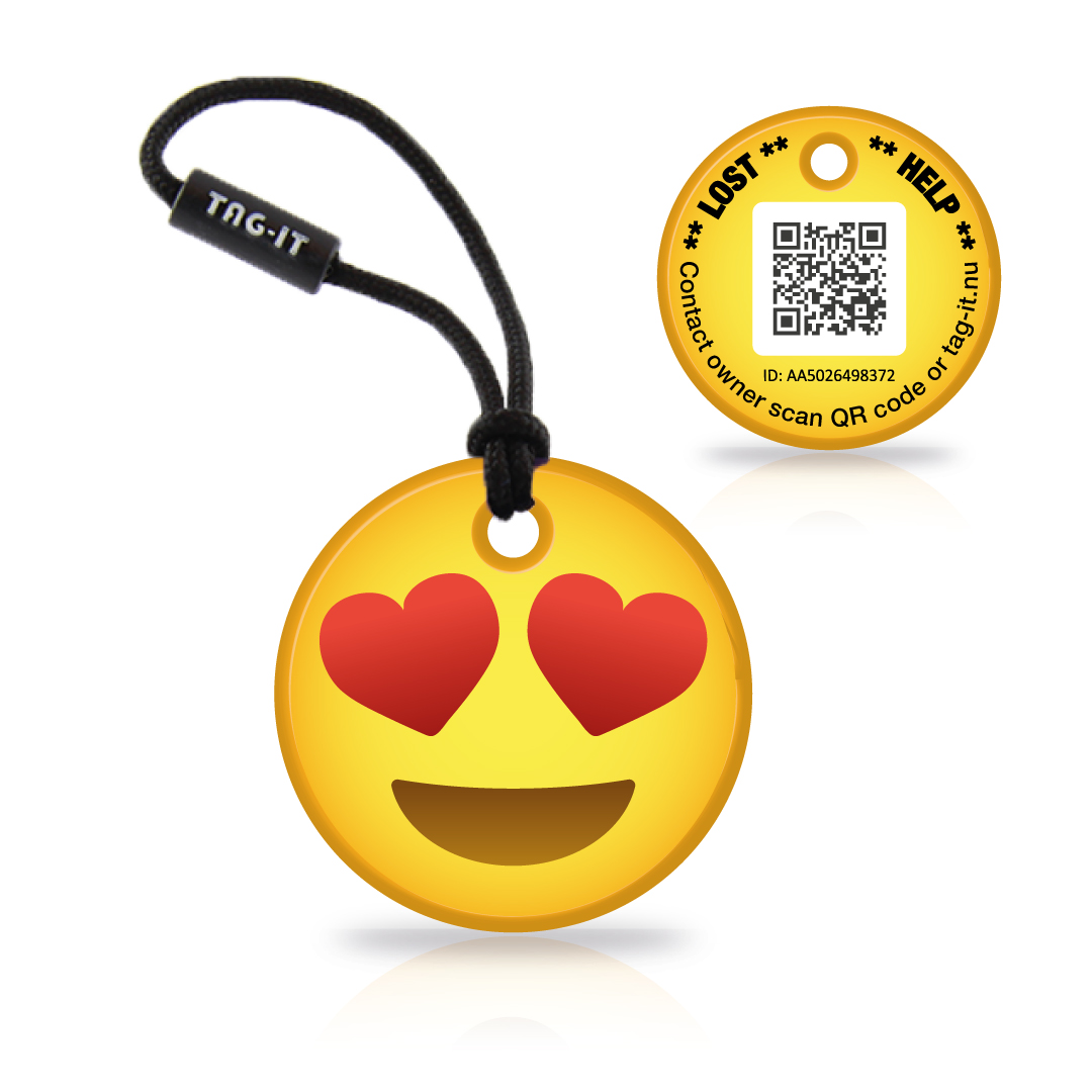 TAG-IT Smiley Nøglering med QR kode - "Hjerte Smiley"