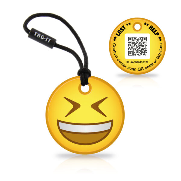 TAG-IT Smiley Nøglering med QR kode - "Grinende Smiley"