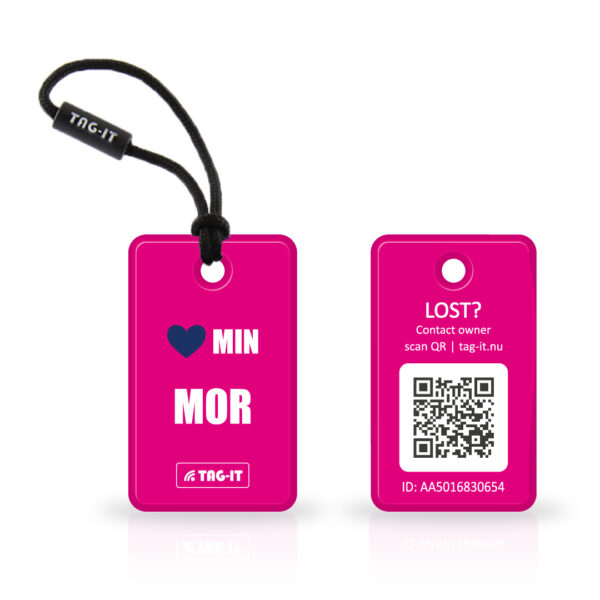 Pink TAG-IT Nøglering med QR kode - "Elsker Min Mor"