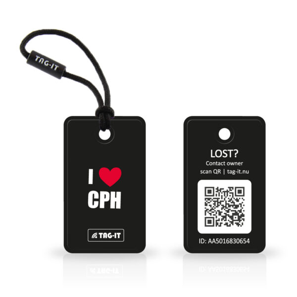 Sort TAG-IT Nøglering med QR kode - "I Love CPH"
