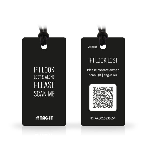 Sort TAG-IT kuffertmærke med QR kode